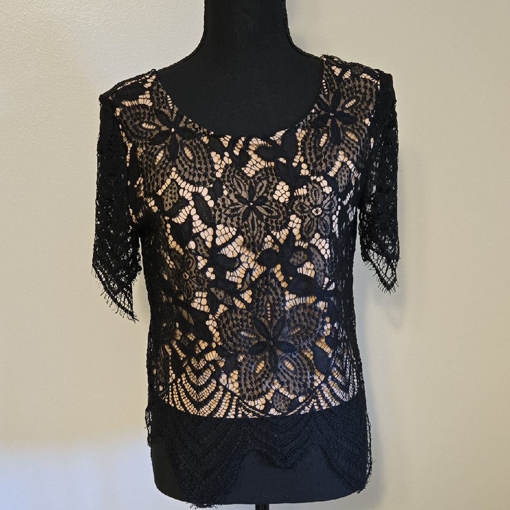 Express Black Lace Floral Shirt